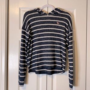 Abercrombie Kids Navy/White Striped Long Sleeve Hooded Hacci Shirt 15/16